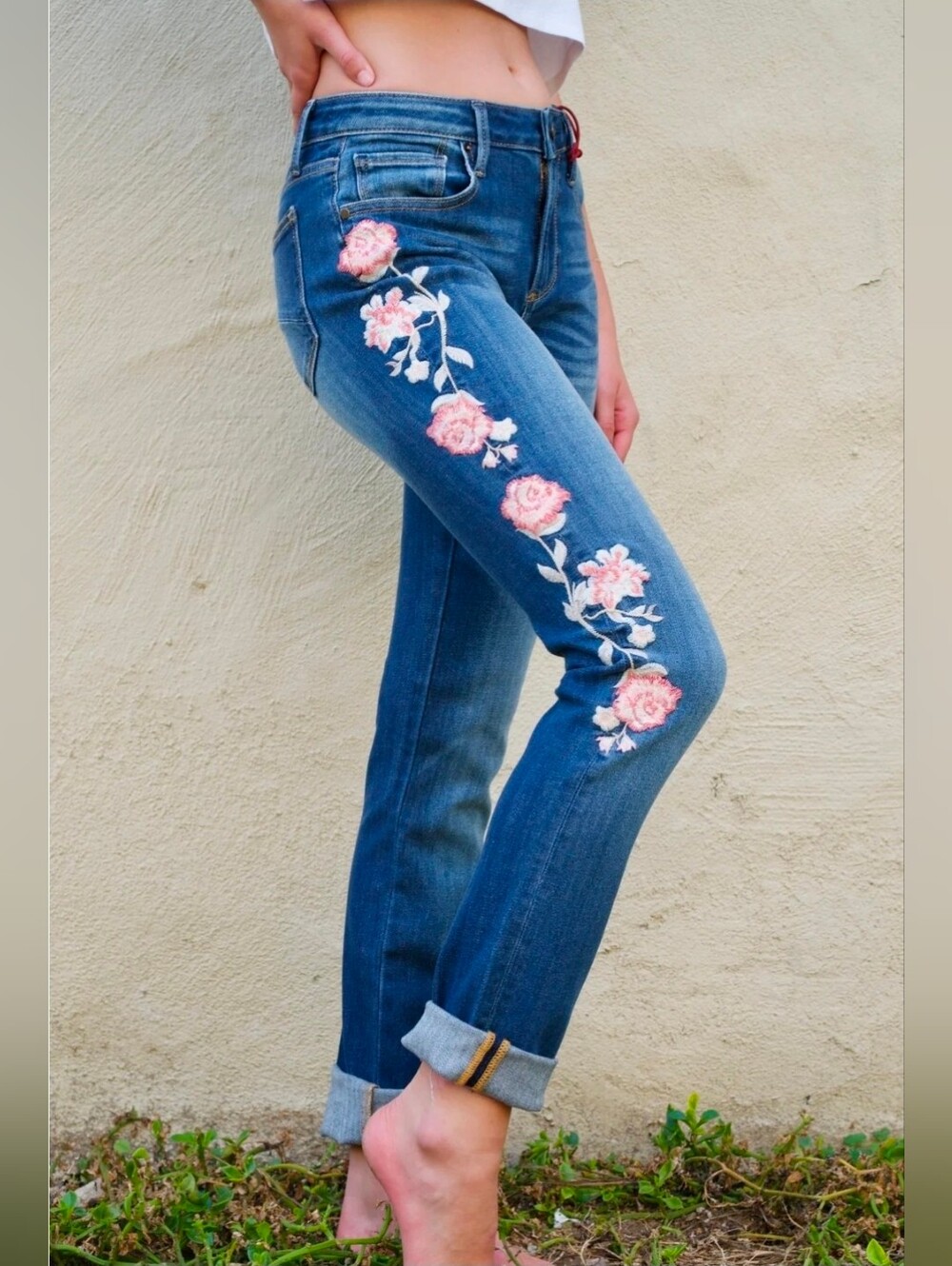 ❤ NWOT! DRIFTWOOD AUDREY EMBROIDERED ROSE SKINNY JEANS, 2 (26)